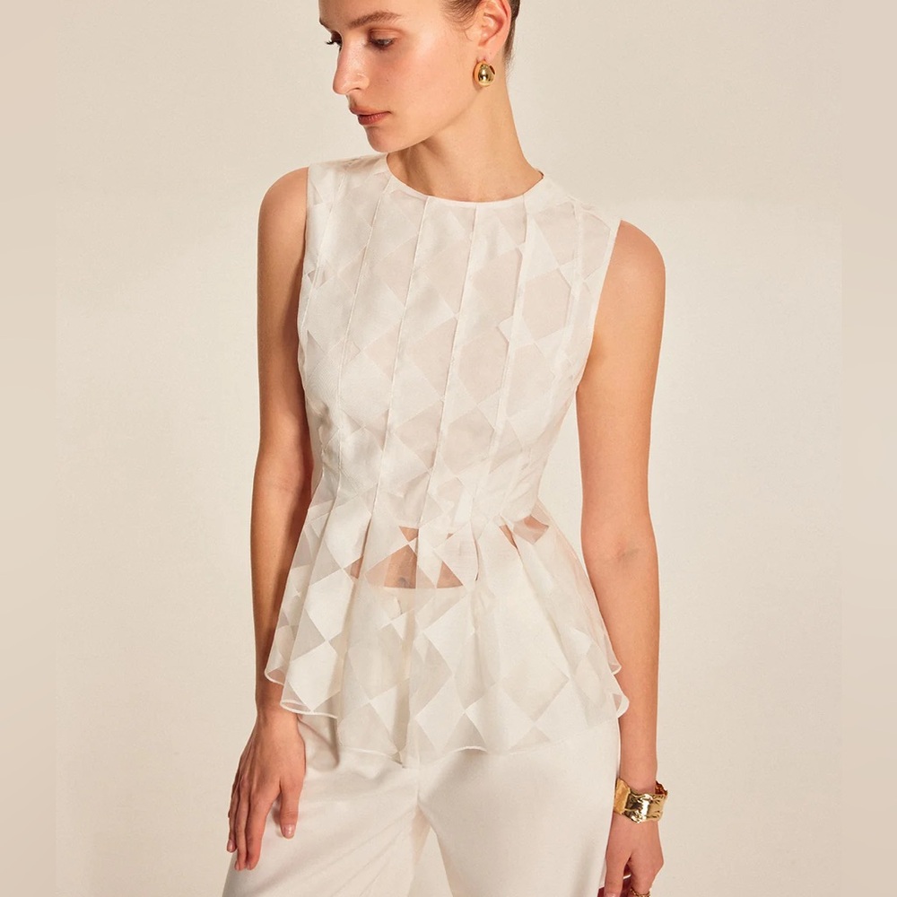 Commense White Sleeveless Peplum Top